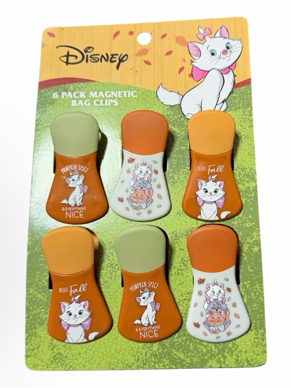 Disney Marie The Aristocats Fall Pumpkin Spice Magnetic Bag Clips (6-Pack)